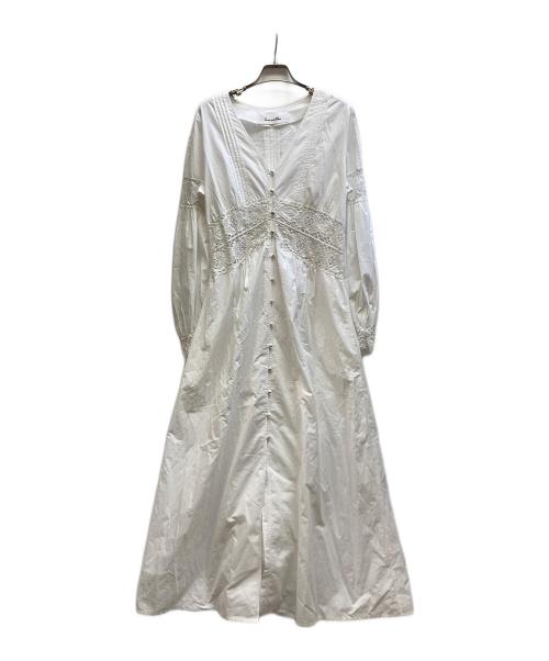sara mallika（サラマリカ）sara mallika (サラマリカ) Cotton Lace Tuck Flare Dress ホワイト サイズ:Mの古着・服飾アイテム