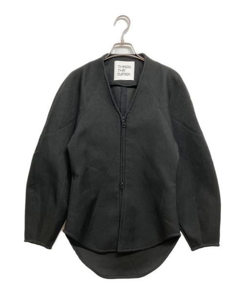 THINGS THAT MATTER（シングスザットマター）THINGS THAT MATTER (シングスザットマター) DOUBLE KNIT V-NECK JACKET ブラック サイズ:Freeの古着・服飾アイテム