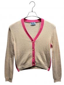 PRADA（プラダ）の古着「ウールカシミヤVネックカーディガン」｜ベージュ×ピンク