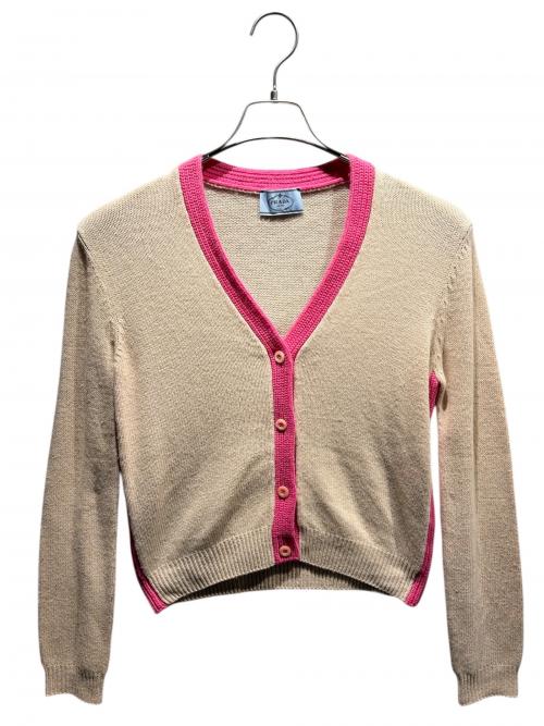 PRADA（プラダ）PRADA (プラダ) ウールカシミヤVネックカーディガン ベージュ×ピンク サイズ:38の古着・服飾アイテム