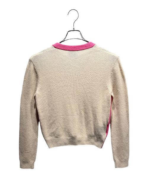 PRADA（プラダ）PRADA (プラダ) ウールカシミヤVネックカーディガン ベージュ×ピンク サイズ:38の古着・服飾アイテム