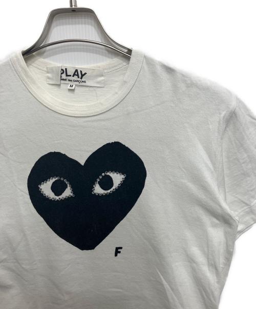 PLAY COMME des GARCONS（プレイコムデギャルソン）PLAY COMME des GARCONS (プレイコムデギャルソン) ハートプリントラインストーンTシャツ ホワイト サイズ:Mの古着・服飾アイテム