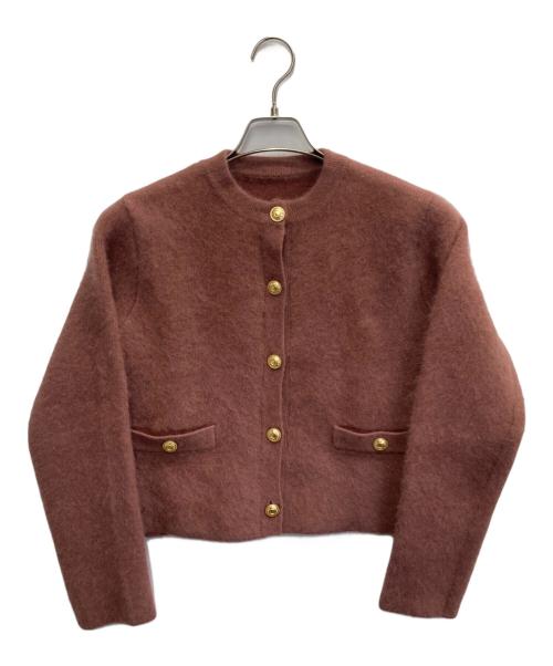 anuans（アニュアンス）anuans (アニュアンス) ラクーンブレンドノーカラーニットジャケット ピンク サイズ:Freeの古着・服飾アイテム