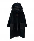 FENDIフェンディ）の古着「ファーフード付き ズッカ FF柄 リバーシブルコート」｜ブラック/ベージュ