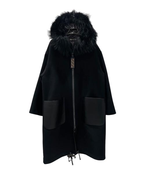 FENDI（フェンディ）FENDI (フェンディ) ファーフード付き ズッカ FF柄 リバーシブルコート ブラック/ベージュ サイズ:40の古着・服飾アイテム