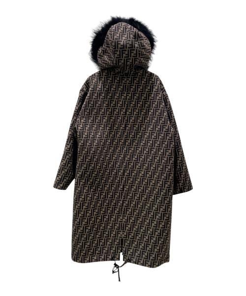 FENDI（フェンディ）FENDI (フェンディ) ファーフード付き ズッカ FF柄 リバーシブルコート ブラック/ベージュ サイズ:40の古着・服飾アイテム