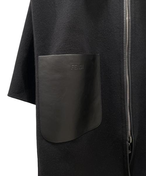 FENDI（フェンディ）FENDI (フェンディ) ファーフード付き ズッカ FF柄 リバーシブルコート ブラック/ベージュ サイズ:40の古着・服飾アイテム
