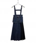 AULA AILAアウラアイラ）の古着「アシンメトリープリーツジャンパースカート」｜インディゴ