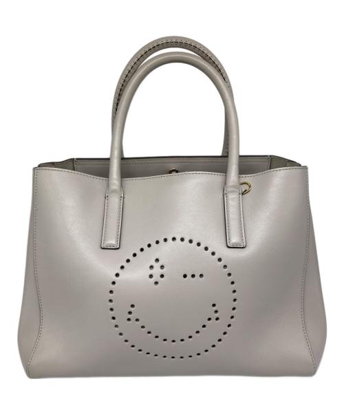 ANYA HINDMARCH（アニヤ・ハインドマーチ）ANYA HINDMARCH (アニヤ・ハインドマーチ) WINK SMILY LEATHER TOTE　ウィンク スマイリー レザー トート　 バッグ グレー サイズ:なしの古着・服飾アイテム