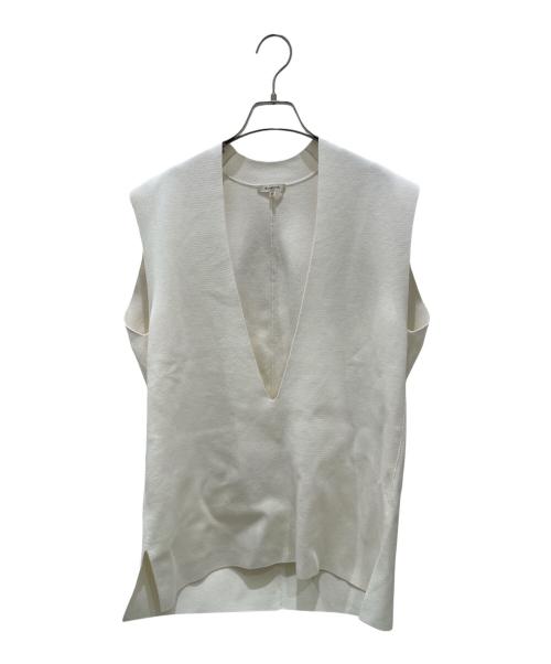 BLAMINK（ブラミンク）BLAMINK (ブラミンク) コットン ディープVネックニットベスト ホワイト サイズ:38の古着・服飾アイテム