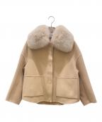 DRAWERドゥロワー）の古着「ウール PRE2 ビーバーファーカラー メルトン ケヌキ ジャケット」｜ベージュ