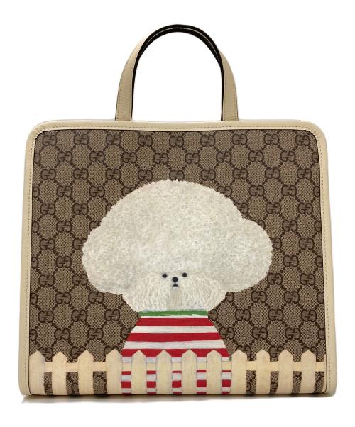 GUCCI（グッチ）GUCCI (グッチ) キム・スンヨン ドッグ プリント GG トートバッグ ブラウン×ベージュの古着・服飾アイテム