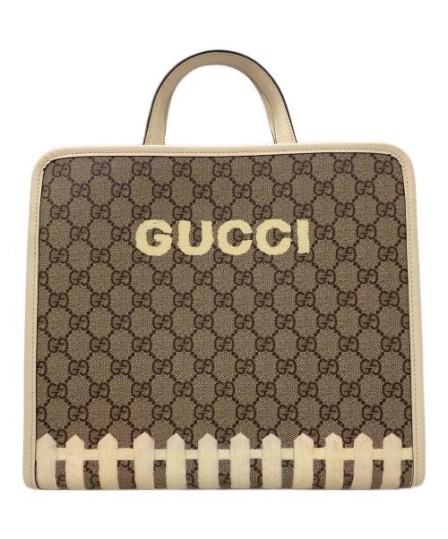 GUCCI（グッチ）GUCCI (グッチ) キム・スンヨン ドッグ プリント GG トートバッグ ブラウン×ベージュの古着・服飾アイテム