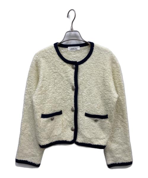 ARPEGE STORY（アルページュストーリー）Arpege story (アルページュストーリー) エンブレムブローチ付配色ニットジャケット ホワイト サイズ:2の古着・服飾アイテム