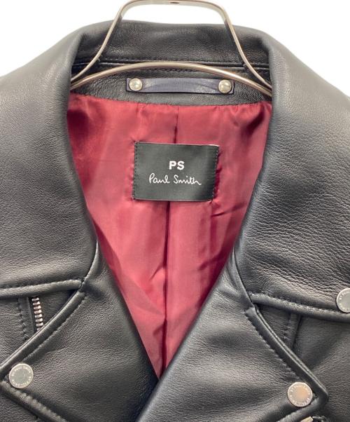PS Paul Smith（ＰＳポールスミス）PS Paul Smith (ＰＳポールスミス) シープスキン ダブルライダースジャケット ブラック サイズ:Lの古着・服飾アイテム