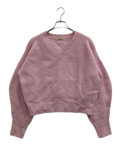 Curensology（カレンソロジー）Curensology (カレンソロジー) ウールカシミヤステッチVネックプルオーバー ピンク サイズ:Fの古着・服飾アイテム