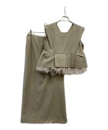 ANDRESD（アンドレスド）の古着「ピンストライプペプラムセットアップドレス」｜ベージュ