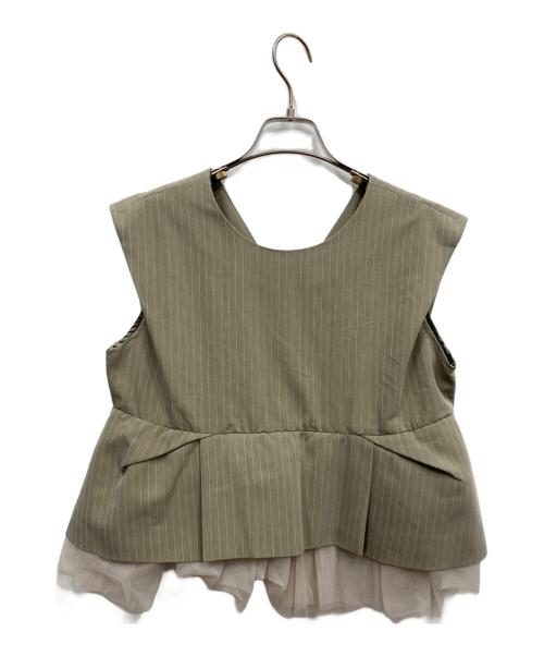 ANDRESD（アンドレスド）ANDRESD (アンドレスド) ピンストライプペプラムセットアップドレス ベージュ サイズ:Lの古着・服飾アイテム