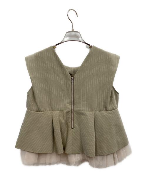 ANDRESD（アンドレスド）ANDRESD (アンドレスド) ピンストライプペプラムセットアップドレス ベージュ サイズ:Lの古着・服飾アイテム