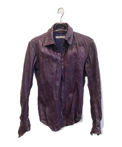 Francis T MOR.K.S（フランシストモークス）Francis T MOR.K.S (フランシストモークス) ホースレザーシャツ パープル サイズ:1の古着・服飾アイテム