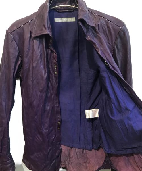 Francis T MOR.K.S（フランシストモークス）Francis T MOR.K.S (フランシストモークス) ホースレザーシャツ パープル サイズ:1の古着・服飾アイテム