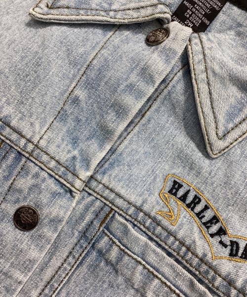HARLEY-DAVIDSON（ハーレーダビッドソン）HARLEY-DAVIDSON (ハーレーダビッドソン) 刺繍デニムジャケット スカイブルー サイズ:2Wの古着・服飾アイテム