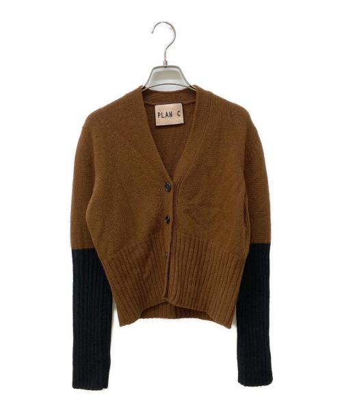 PLAN C（プランシー）PLAN C (プランシー) バイカラークロップドカーディガン ブラウン サイズ:38の古着・服飾アイテム