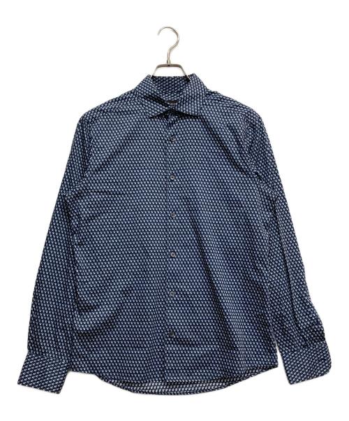 ERMENEGILDO ZEGNA（エルメネジルド・ゼニア）Ermenegildo Zegna (エルメネジルド・ゼニア) 総柄L/Sシャツ ネイビー サイズ:Mの古着・服飾アイテム