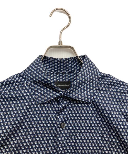 ERMENEGILDO ZEGNA（エルメネジルド・ゼニア）Ermenegildo Zegna (エルメネジルド・ゼニア) 総柄L/Sシャツ ネイビー サイズ:Mの古着・服飾アイテム
