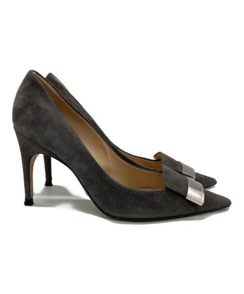 sergio rossi（セルジオロッシ）sergio rossi (セルジオロッシ) ポインテッドトゥプレートパンプス ブラウン サイズ:37の古着・服飾アイテム