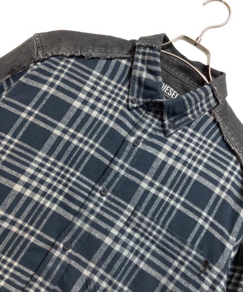 DIESEL（ディーゼル）DIESEL (ディーゼル) Timberland (ティンバーランド) デニム切替シャツ ネイビー サイズ:Lの古着・服飾アイテム