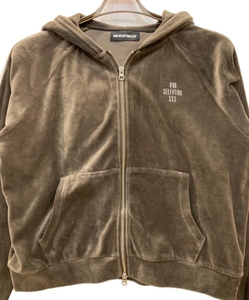 GOD SELECTION XXX（ゴッドセレクショントリプルエックス）GOD SELECTION XXX (ゴッドセレクショントリプルエックス) Velour Zip Hoodie ベロアジップパーカー オリーブ サイズ:FREEの古着・服飾アイテム