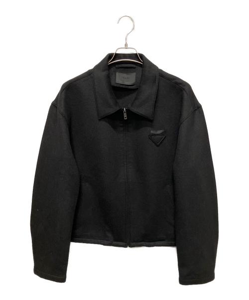 PRADA（プラダ）PRADA (プラダ) ウールxカシミヤ ブルゾンジャケット　 トライアングルロゴ ジップアップ ブルゾン ブラック サイズ:Mの古着・服飾アイテム