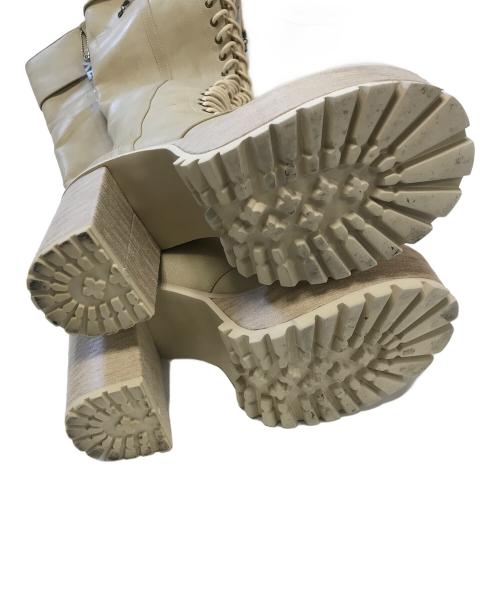 YELLO（イエロ）YELLO (イエロ) レースアップロングブーツ ベージュ サイズ:Lの古着・服飾アイテム