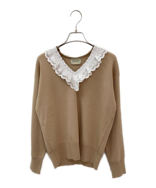 UNITED ARROWS（ユナイテッドアローズ）UNITED ARROWS (ユナイテッドアローズ) スカラップ レース フリル ニット ベージュ サイズ:Freeの古着・服飾アイテム