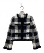 shellerシェリエ）の古着「ギンガムツイードノーカラージャケット」｜ブラック