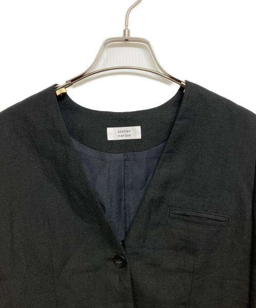 atelier naruse（アトリエナルセ）atelier naruse (アトリエナルセ) ノーカラーリネンジャケット ブラック サイズ:FREEの古着・服飾アイテム