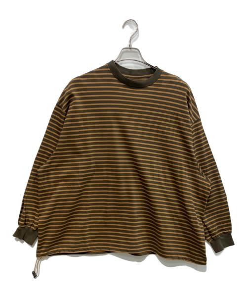 is-ness（イズネス）is-ness (イズネス) BALLOON STRIPES LONG SLEEVE T SHIRT ベージュ×ブラウン サイズ:Mの古着・服飾アイテム