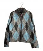 masuエムエーエスユー）の古着「ARGYLE LEATHER SPORTS JACKET」｜ブラック×ブルー