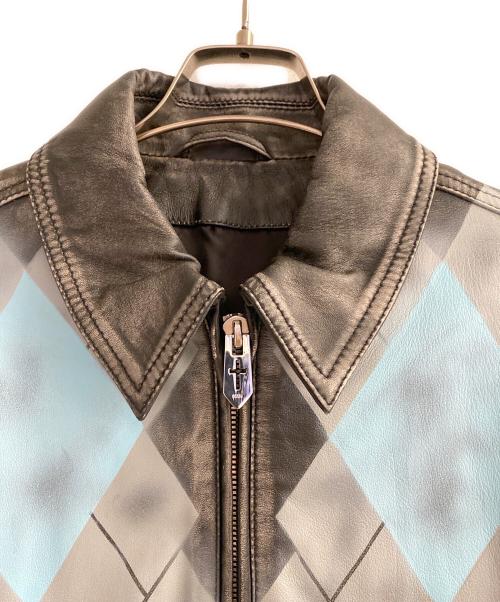 masu（エムエーエスユー）MASU (エムエーエスユー) ARGYLE LEATHER SPORTS JACKET ブラック×ブルー サイズ:46の古着・服飾アイテム