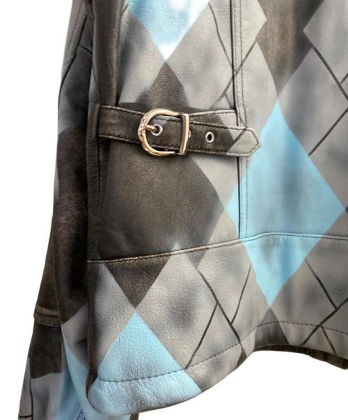 masu（エムエーエスユー）MASU (エムエーエスユー) ARGYLE LEATHER SPORTS JACKET ブラック×ブルー サイズ:46の古着・服飾アイテム