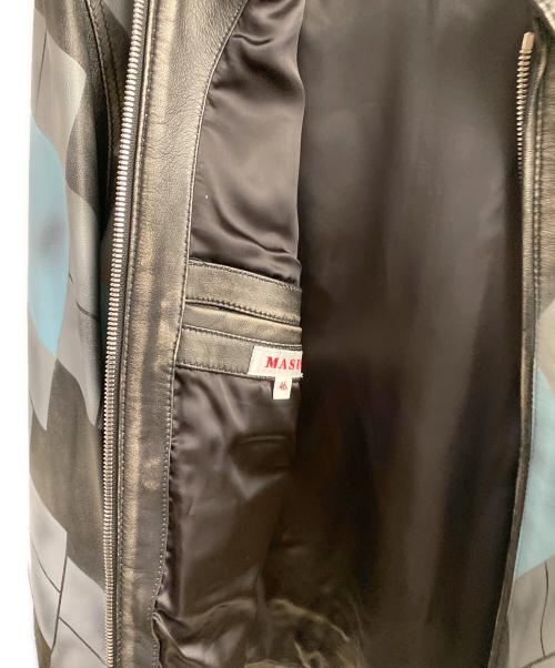 masu（エムエーエスユー）MASU (エムエーエスユー) ARGYLE LEATHER SPORTS JACKET ブラック×ブルー サイズ:46の古着・服飾アイテム