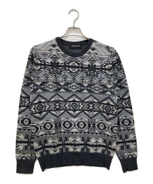 PHENOMENON（フェノメノン）PHENOMENON (フェノメノン) CHIMAYO CREW KNIT グレー×ホワイト サイズ:38の古着・服飾アイテム