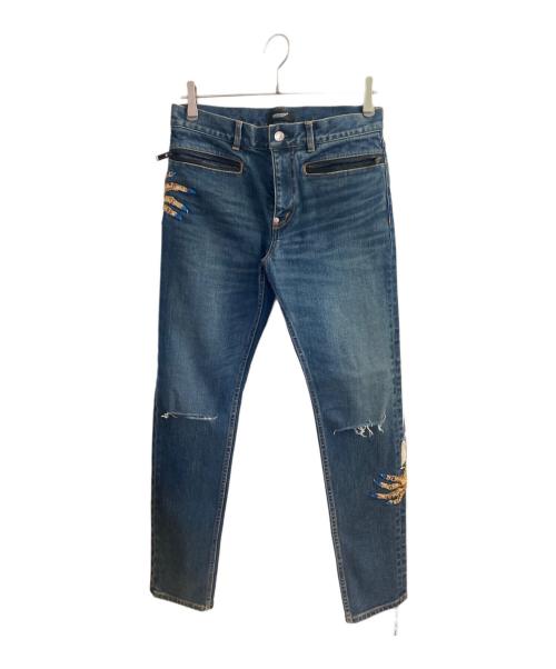 UNDERCOVER（アンダーカバー）UNDERCOVER (アンダーカバー) ハンドビーズ ニーリップ加工 デニムパンツ インディゴ サイズ:2の古着・服飾アイテム