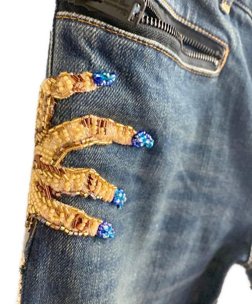 UNDERCOVER（アンダーカバー）UNDERCOVER (アンダーカバー) ハンドビーズ ニーリップ加工 デニムパンツ インディゴ サイズ:2の古着・服飾アイテム