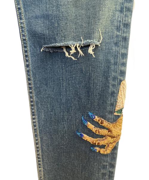 UNDERCOVER（アンダーカバー）UNDERCOVER (アンダーカバー) ハンドビーズ ニーリップ加工 デニムパンツ インディゴ サイズ:2の古着・服飾アイテム