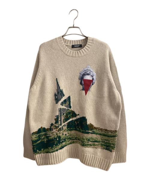 UNDERCOVER（アンダーカバー）UNDERCOVER (アンダーカバー) ッチ ワーク 刺繍 コラージュニット ベージュ×グリーン サイズ:3の古着・服飾アイテム