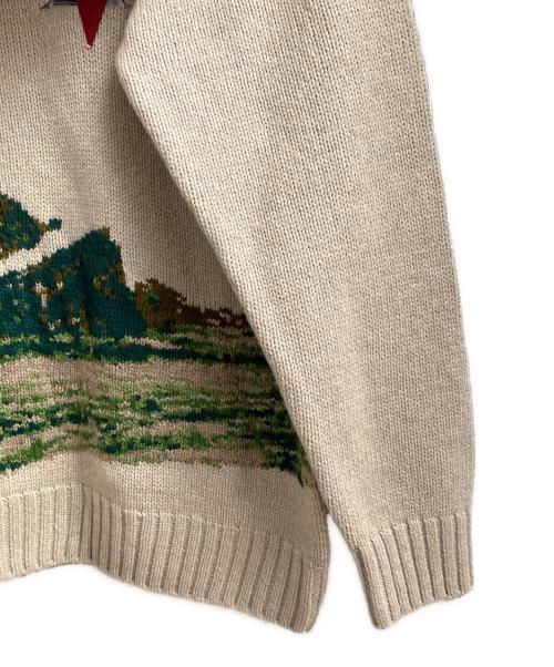 UNDERCOVER（アンダーカバー）UNDERCOVER (アンダーカバー) ッチ ワーク 刺繍 コラージュニット ベージュ×グリーン サイズ:3の古着・服飾アイテム