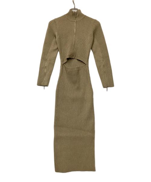 Rosarymoon（ロザリームーン）ROSARYMOON (ロザリームーン) Front Zip Knit Dress ベージュ サイズ:Fの古着・服飾アイテム