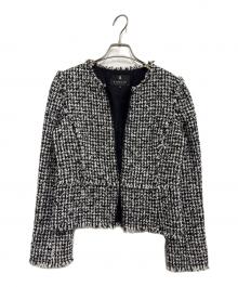 LANVIN COLLECTION（ランバンコレクション）の古着「ノーカラーツイードジャケット」｜ブラック